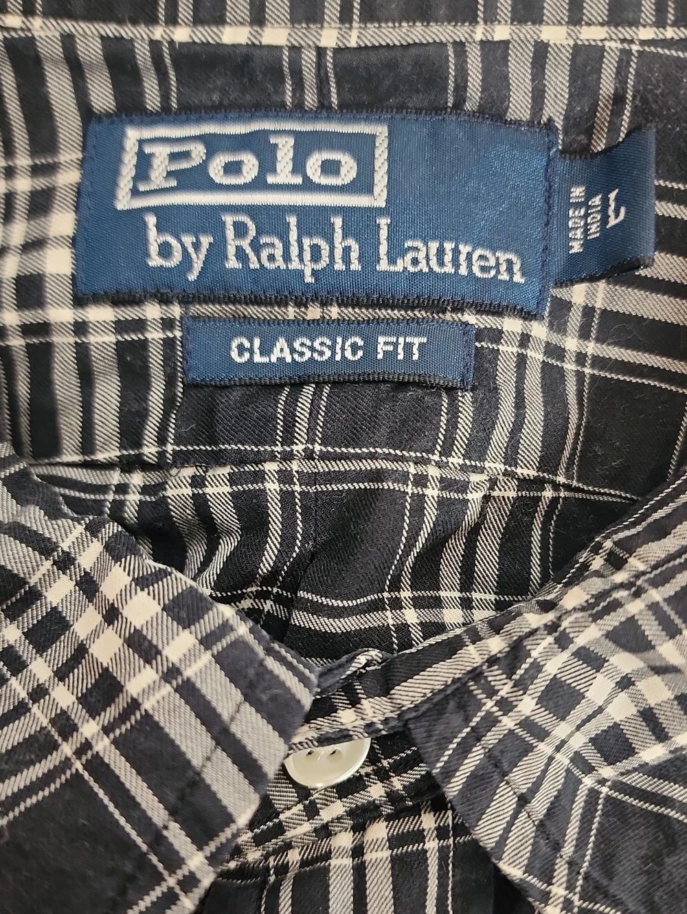 Polo by Ralph Lauren Classic Fit Men’s Navy and White Plaid Button-Down Shirt
